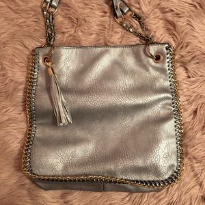 Large Silver Bag with Gold Colored Chain Hardware
